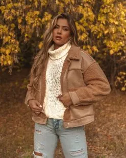 Cherrybark Pocketed Sherpa Jacket - Mocha - FINAL SALE