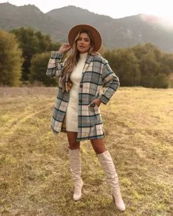 Igloo Pocketed Plaid Coat - Blue - FINAL SALE