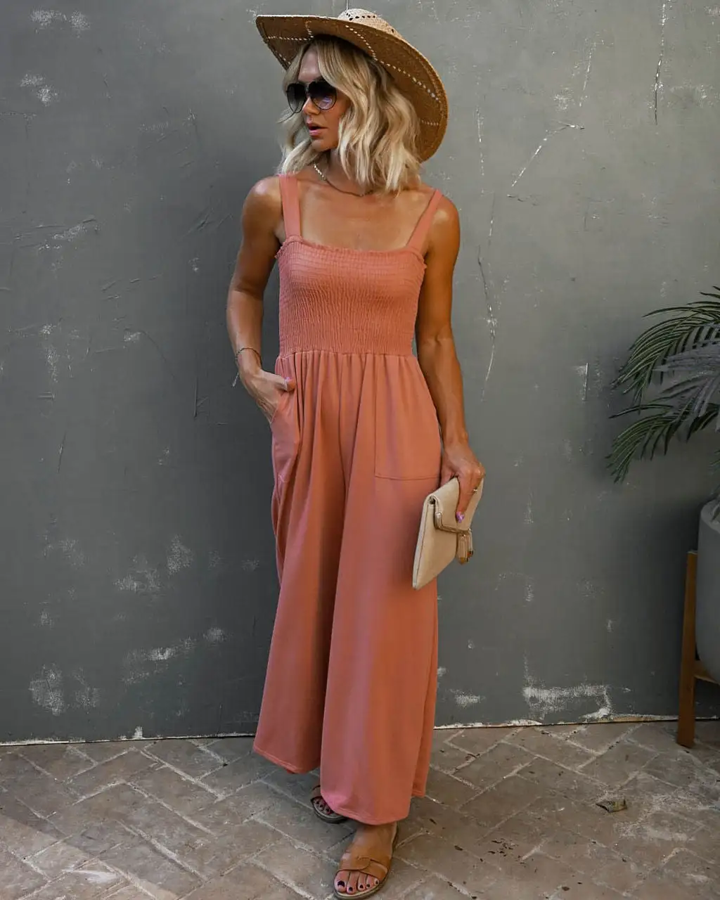 Mattea Smocked Pocketed Jumpsuit - Sienna 3 Mattea Smocked Pocketed Jumpsuit - Sienna - Image 3