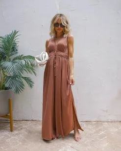Vickilyn Slit Jumpsuit - Cinnamon - FINAL SALE