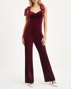 Logan Velvet Shoulder Tie Jumpsuit - Burgundy - FINAL SALE -clothes Sales 10 LoganVelvetShoulderTieJumpsuit Burgundy 0433