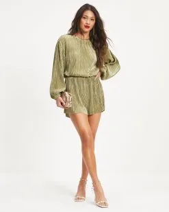 Good Vibes Only Plisse Metallic Romper - Sage - FINAL SALE -clothes Sales 11 GoodVibesOnlyPlisseMetallicRomper Sage 1554