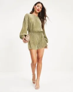 Good Vibes Only Plisse Metallic Romper - Sage - FINAL SALE -clothes Sales 11 GoodVibesOnlyPlisseMetallicRomper Sage 1572