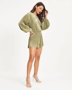 Good Vibes Only Plisse Metallic Romper - Sage - FINAL SALE -clothes Sales 11 GoodVibesOnlyPlisseMetallicRomper Sage 1584