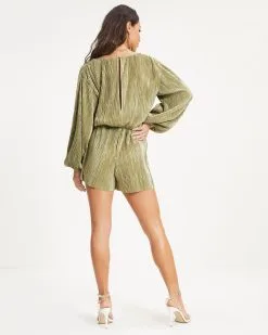 Good Vibes Only Plisse Metallic Romper - Sage - FINAL SALE -clothes Sales 11 GoodVibesOnlyPlisseMetallicRomper Sage 1611