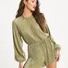 Good Vibes Only Plisse Metallic Romper - Sage - FINAL SALE