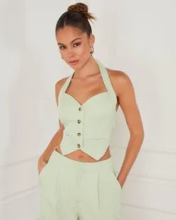 Xanthe Cropped Halter Vest - Mint
