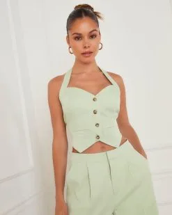 Xanthe Cropped Halter Vest - Mint -clothes Sales 12758SKV MINT 9473