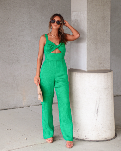 Lacey Plisse Cutout Pocketed Jumpsuit - Green -clothes Sales 1391893F 2E51 4A68 83BE 77DFF8D280CF
