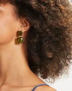 Glam Lifestyle Gem Drop Earrings - Green - LAST CHANCE
