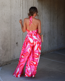 Bonnie Satin Printed Halter Pocketed Jumpsuit - SALE -clothes Sales 19AADC2B 246B 4BF7 888B DAA1E682268F