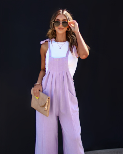 Stassia Pocketed Shoulder Tie Overalls - Lavender -clothes Sales 1B229543 62E6 46EC AED0 DC80284FF877