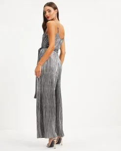 Beyond Infinity Metallic Plisse Jumpsuit - Gunmetal - FINAL SALE -clothes Sales 25 BeyondInfinityMetallicPlisseJumpsuit Gunmetal 0413