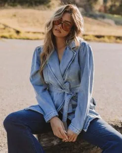 Cyrus Pocketed Waist Tie Denim Jacket - FINAL SALE