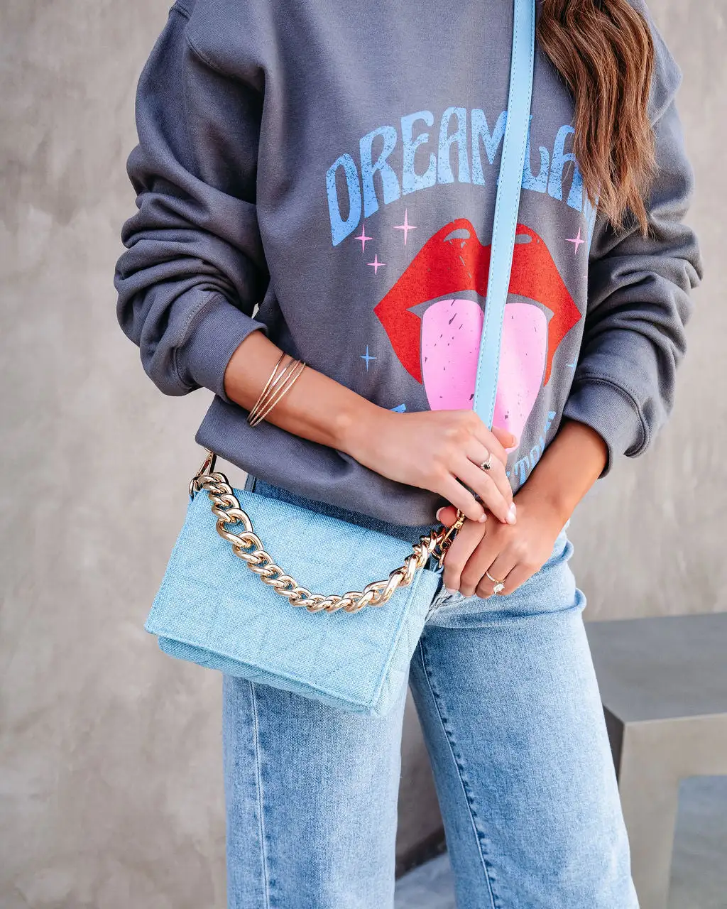 Brittany Linen Quilted Crossbody Bag - Blue - SALE 2 Brittany Linen Quilted Crossbody Bag - Blue - SALE - Image 2