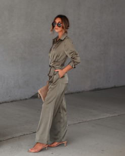 Pull It Together Satin Pocketed Jumpsuit - Dark Sage - SALE -clothes Sales 56FD0FA1 4AC2 4514 9977 F27CFDEBEF47