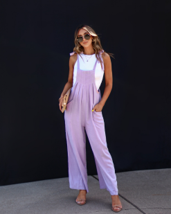 Stassia Pocketed Shoulder Tie Overalls - Lavender