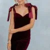 Logan Velvet Shoulder Tie Jumpsuit - Burgundy - FINAL SALE