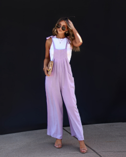 Stassia Pocketed Shoulder Tie Overalls - Lavender -clothes Sales 8936E678 5AE6 4379 B312 65C345484925