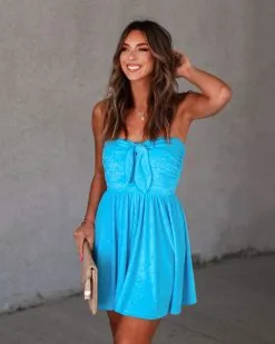Vacay Chill Strapless Terry Cloth Romper - Turquoise