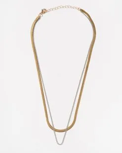 Abigail Layered Herringbone Necklace - Gold/Silver