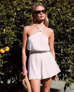 Addison Halter Romper - White - SALE -clothes Sales AddisonHalterRomper White 1495