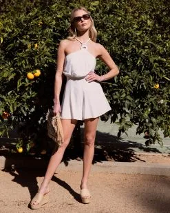 Addison Halter Romper - White - SALE -clothes Sales AddisonHalterRomper White 1498