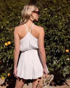 Addison Halter Romper - White - SALE -clothes Sales AddisonHalterRomper White 1527