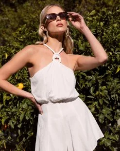 Addison Halter Romper - White - SALE -clothes Sales AddisonHalterRomper White 1543