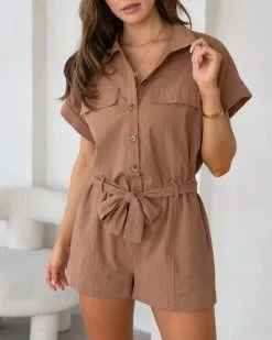 Adventure Seeking Cotton Utility Romper - Dark Taupe - FINAL SALE -clothes Sales AdventureSeekingCottonUtilityRomperDarkTaupe18