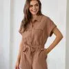 Adventure Seeking Cotton Utility Romper - Dark Taupe - FINAL SALE