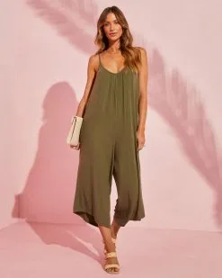 Aliya Relaxed Bamboo Blend Knit Jumpsuit - Olive