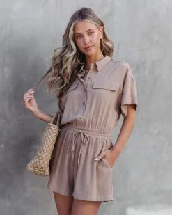 Always Jet Setting Pocketed Drawstring Romper - Mocha - SALE -clothes Sales AlwaysJetSettingPocketedDrawstringRomper Mocha6