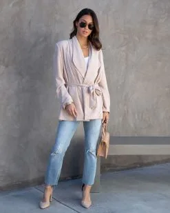 Analia Faux Suede Pocketed Waist Tie Jacket - Light Taupe - FINAL SALE -clothes Sales AnaliaFauxSuedePocketedWaistTieJacket LightTaupe 10