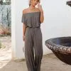 Antonella Off The Shoulder Pocketed Jumpsuit - Charcoal - SALE