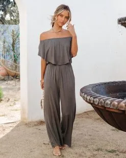 Antonella Off The Shoulder Pocketed Jumpsuit - Charcoal - SALE