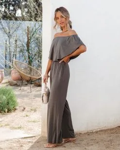 Antonella Off The Shoulder Pocketed Jumpsuit - Charcoal - SALE -clothes Sales AntonellaOffTheShoulderPocketedJumpsuit Charcoal57