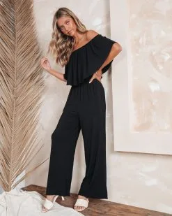 Antonella Off The Shoulder Pocketed Jumpsuit - Black - SALE -clothes Sales Antonellaofftheshoulderpocketedjumpsuitblack4960