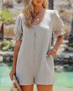 Arbor Cotton Pocketed Romper - Stone - FINAL SALE -clothes Sales ArborCottonPocketedRomperStone32