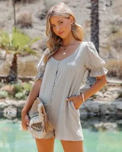 Arbor Cotton Pocketed Romper - Stone - FINAL SALE