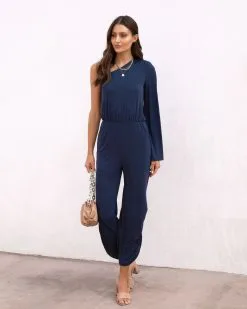 Avery One Shoulder Pocketed Jumpsuit - Navy - FINAL SALE -clothes Sales AveryOneShoulderPocketedJumpsuit Navy46