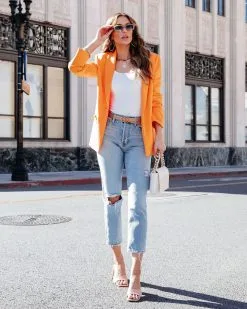 Beaming Cotton Pocketed Blazer - Orange - SALE -clothes Sales BeamingCottonPocketedBlazer Orange1