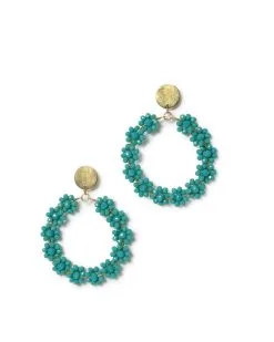 Bellflower Beaded Drop Hoop Earrings - Turquoise - LAST CHANCE -clothes Sales BellflowerBeadedDropHoopEarrings Turquoise 1