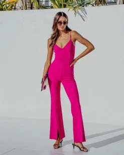 Bijou Split Hem Flare Jumpsuit - Magenta - SALE