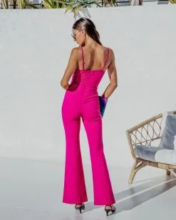 Bijou Split Hem Flare Jumpsuit - Magenta - SALE -clothes Sales BijouSplitHemFlareJumpsuit Magenta 5130