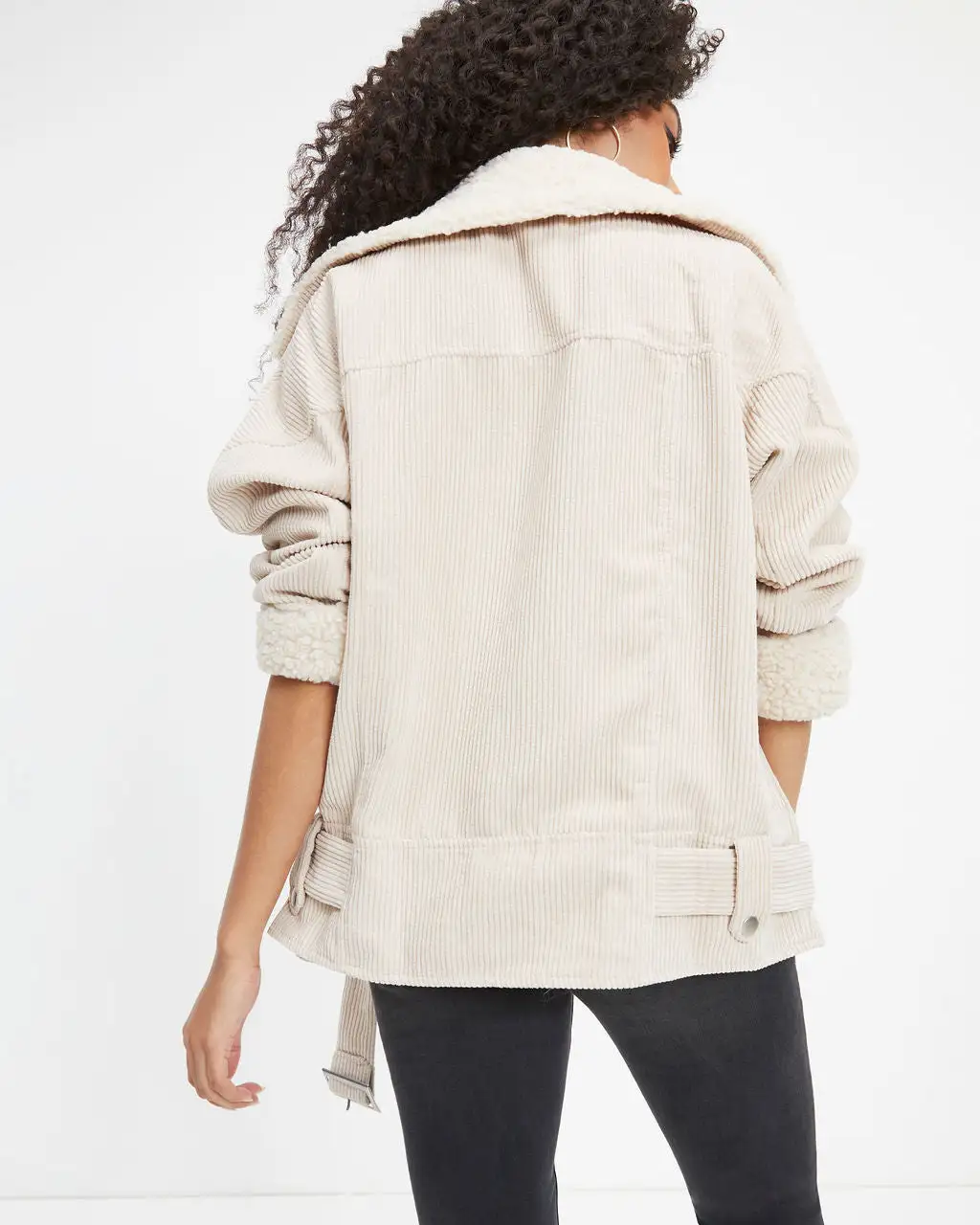 Blake Corduroy Faux Sherpa Moto Jacket - Cream - FINAL SALE 4 Blake Corduroy Faux Sherpa Moto Jacket - Cream - FINAL SALE - Image 4
