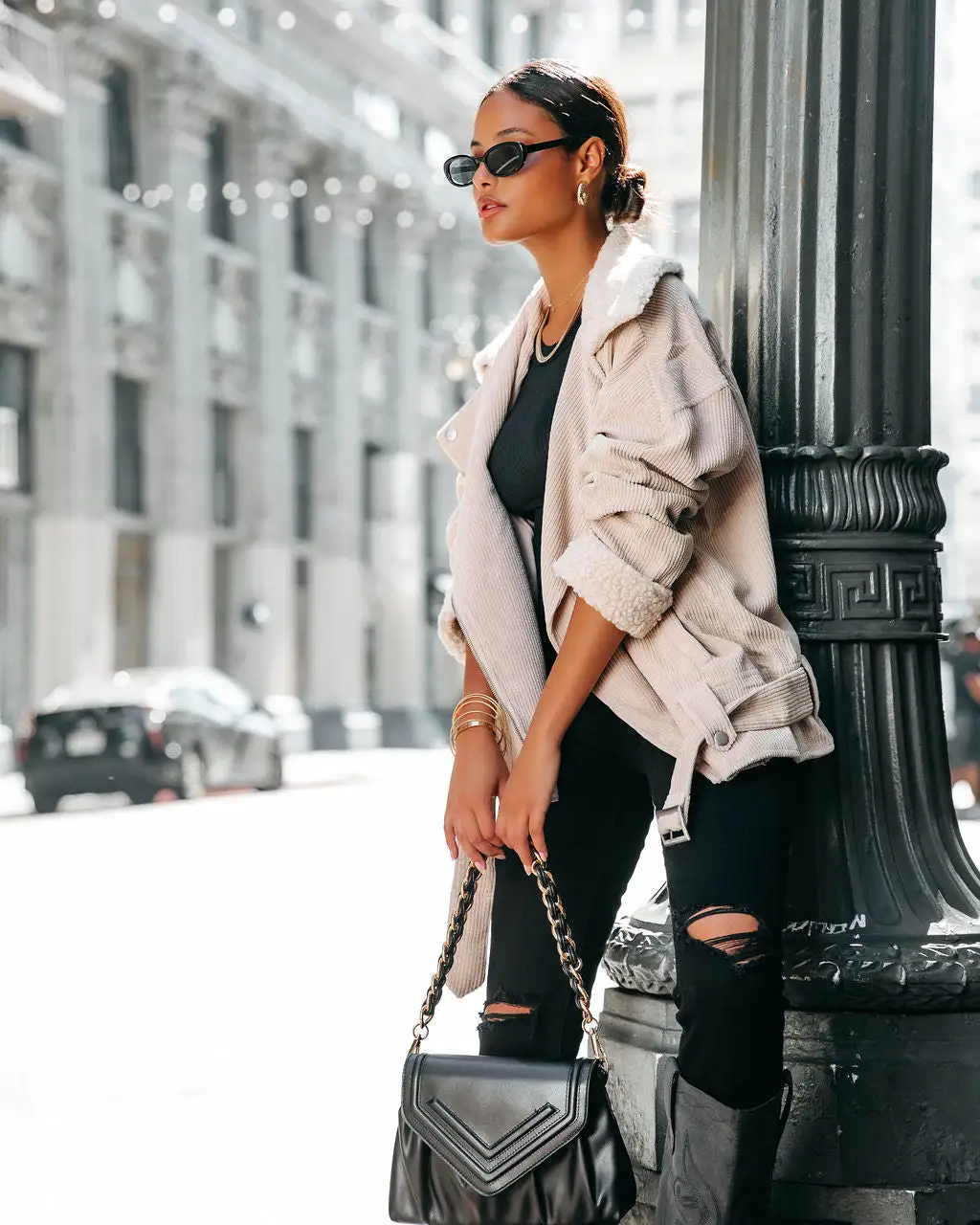 Blake Corduroy Faux Sherpa Moto Jacket - Cream - FINAL SALE 7 Blake Corduroy Faux Sherpa Moto Jacket - Cream - FINAL SALE - Image 7