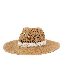 Bondi Lace Straw Hat - Tan - LAST CHANCE