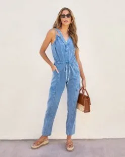 Bowen Cotton Cargo Jumpsuit - Blue - SALE