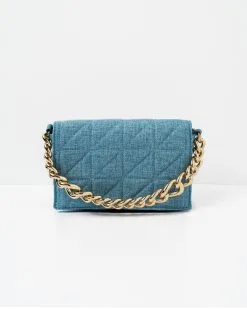 Brittany Linen Quilted Crossbody Bag - Blue - SALE
